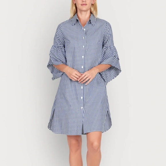 Minan Wong Pansy Checkered Ruffled Shirt Dress - Picture 1 of 14